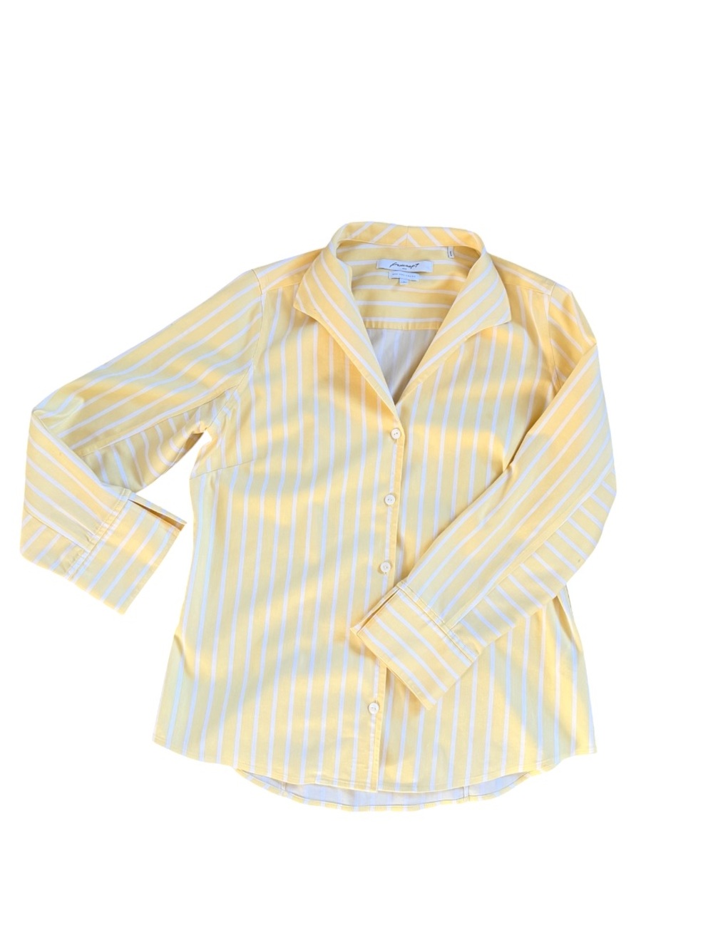 Foxcroft Butter Yellow and White Striped Wrinkle Free Fitted Button Down